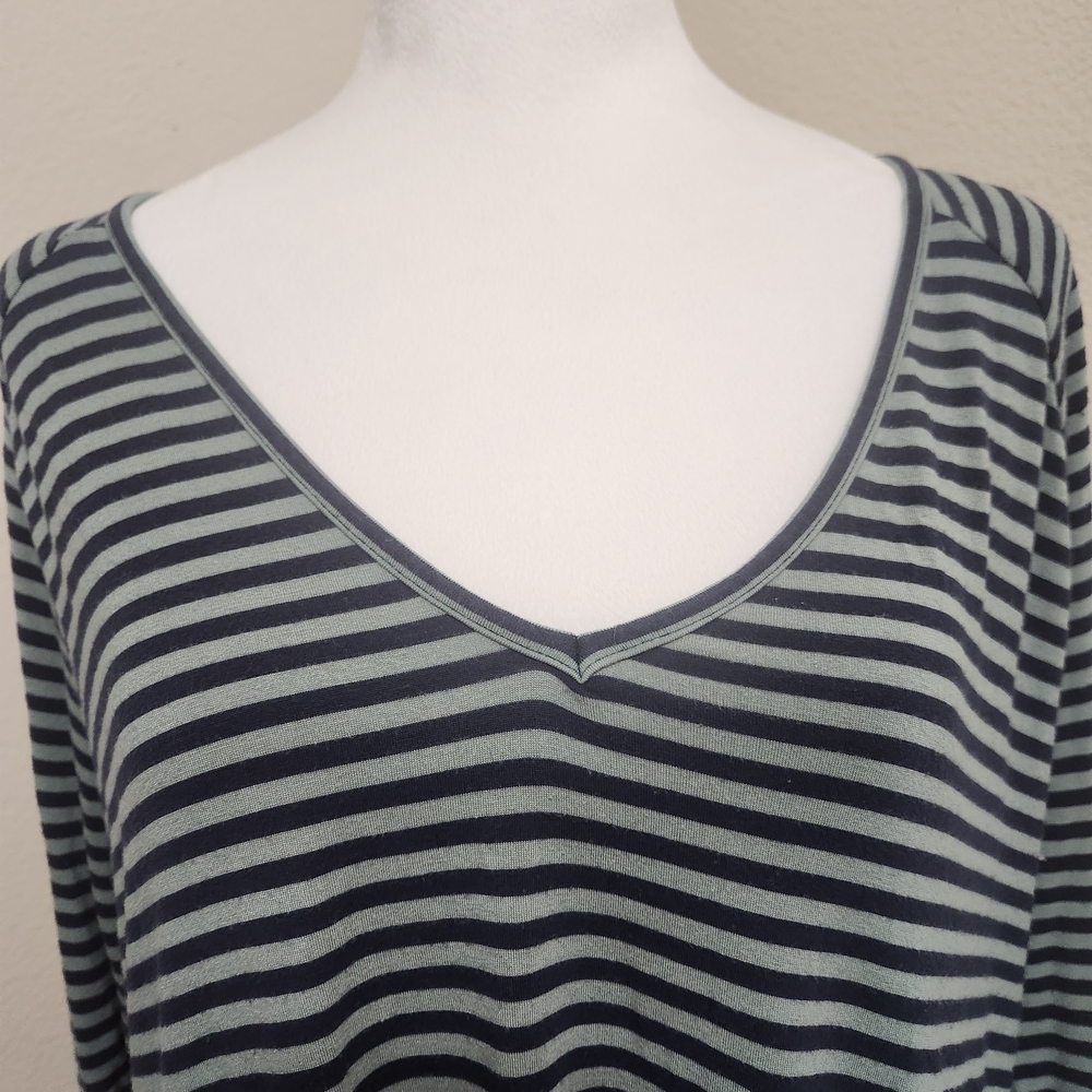 Soft Surroundings Tunic Top Dress Asymmetrical Stripe Blue Teal Sz L Lagenlook - Picture 6 of 9
